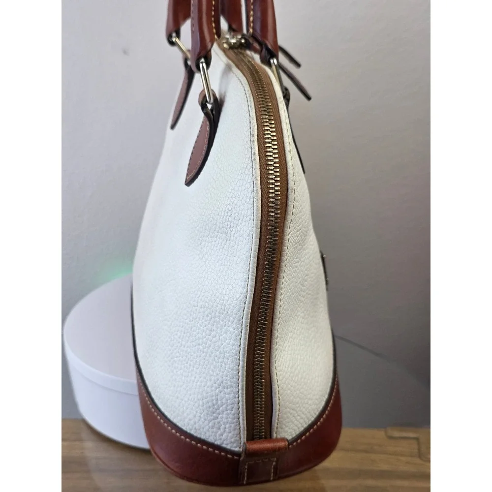 Dooney & Bourke Zip Zip Domed Satchel Pebble Grain Leather Crossbody Bag White